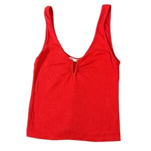 Zara Women Red Y2K Ribbed Tank Top Size‎ Small Mini V-Neck Causal Lightweight